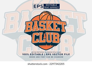 Editable text effect basket club logo 3d cartoon style premium vector