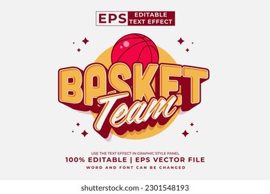 Editable text effect basket team logo 3d cartoon style premium vector