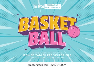 Editable text effect basketball comic 3d cartoon style premium vector