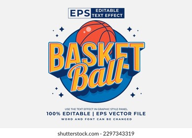 Efecto de texto editable logotipo de baloncesto estilo de caricatura 3d vector premium