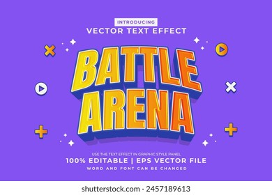 Editable text effect Battle Arena 3d Cartoon Cute template style premium vector