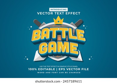 Editable text effect Battle Game 3d Cartoon Cute template style premium vector