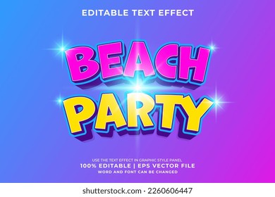 Editable text effect Beach Party 3d Cartoon template style premium vector