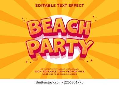 Editable text effect Beach Party 3d Cartoon template style premium vector