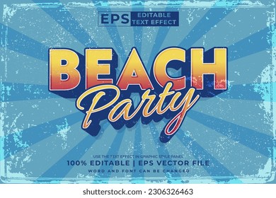 Editable text effect beach party 3d vintage template style premium vector