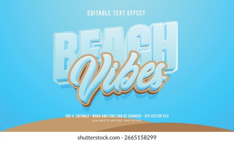 Editable text effect beach vibes 3d style premium vector	

