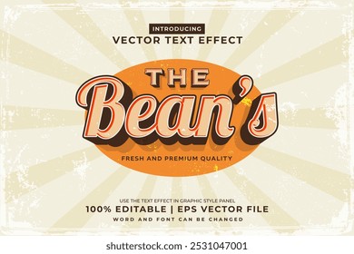 Editable text effect The Beans logo 3d vintage style premium vector