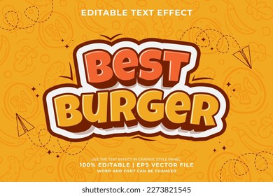 Efecto de texto editable Mejor Burger 3d estilo de plantilla de caricatura vector premium