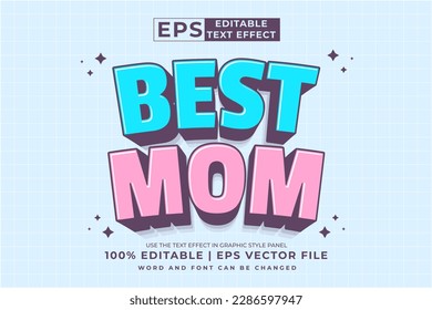 Editable text effect - Best Mom 3d Cartoon Cute template style premium vector