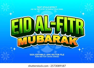Editable text effect Bold Eid Al-Fitr Mubarak 3D cartoon style