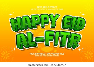 Editable text effect Bold Happy Eid Al-Fitr 3D cartoon style