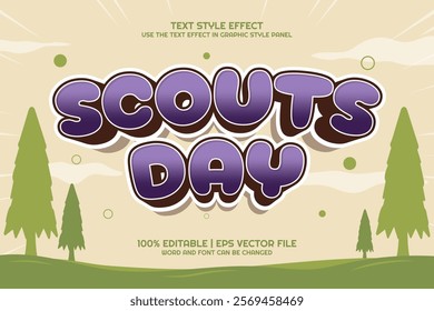 Editable text effect bold Scout day 3D cartoon style