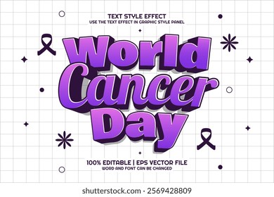 Editable text effect Bold World Cancer Day 3D cartoon style