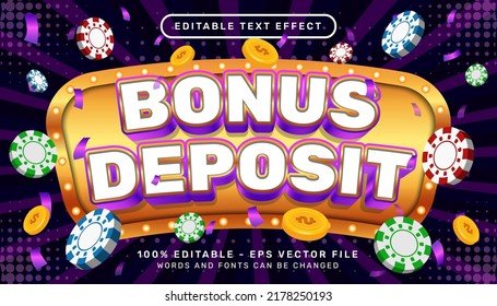 Editable text effect - bonus deposit casino 3d style concept