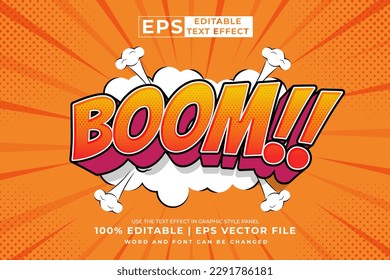 Editable text effect Boom Comic 3d cartoon template style premium vector