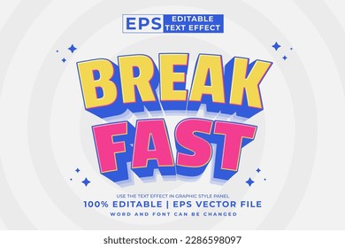 Editable text effect - Breakfast 3d Cartoon Cute template style premium vector