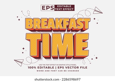 Editable text effect - breakfast time 3d Cartoon Cute template style premium vector