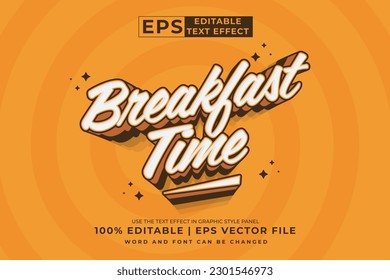 Editable text effect Breakfast time 3d Cartoon Cute template style premium vector