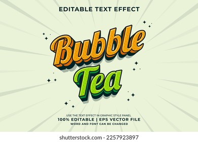 Editable text effect - Bubble Tea 3d Cartoon Cute template style premium vector