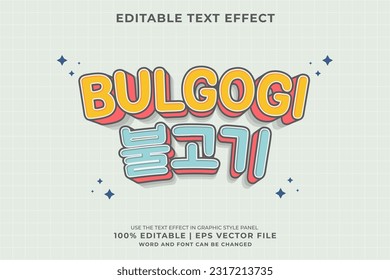 Editable text effect bulgogi 3d cartoon style premium vector