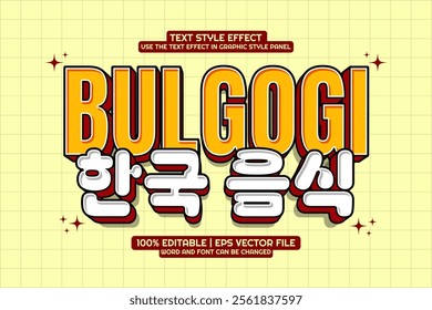 Editable text effect Bulgogi Korean Food 3d Cartoon Template Style