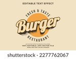 Editable text effect burger logo 3d vintage style premium vector