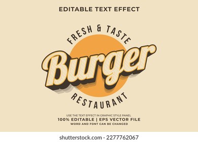 Editable text effect burger logo 3d vintage style premium vector