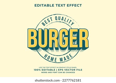 Efecto de texto editable logotipo de la hamburguesa 3d vintage premium vector