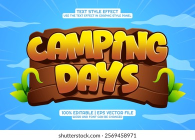 Editable text effect Camping day 3D cartoon style