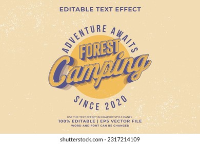 Editable text effect camping logo 3d vintage style premium vector