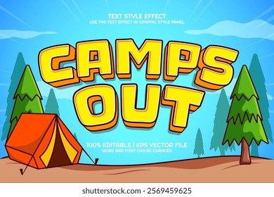 Editable text effect Camps out 3D cartoon style