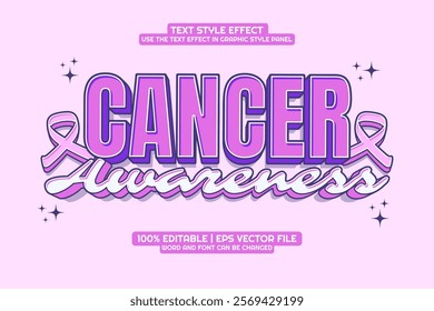 Editable text effect Cancer awareness 3D cartoon style