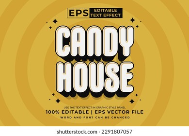 Editable text effect - Candy House 3d Cartoon template style premium vector