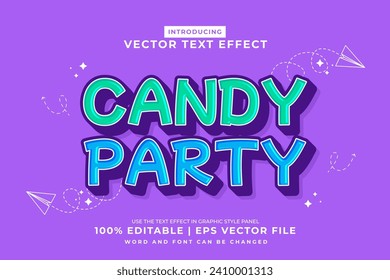 Editable text effect Candy Party 3d cartoon template style premium vector