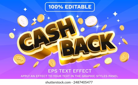 Editable text effect. cash back coin. Retro style. Vector illustration