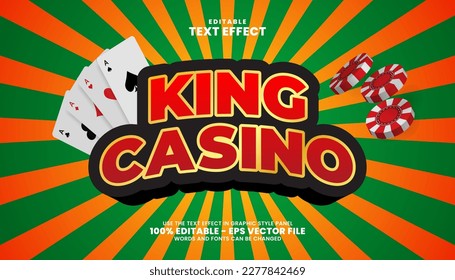 Editable Text Effect - Casino King 3D Style concept template premium vector