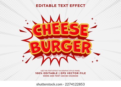 Editable text effect Cheese Burger 3d cartoon template style premium vector