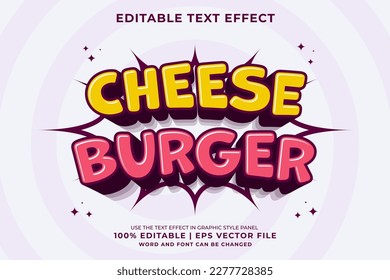 Editierbarer Texteffekt Käse Burger 3D Cartoon Vorlage Premium Vektorgrafik