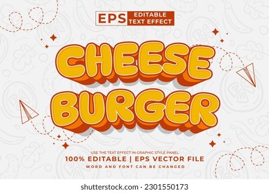 Editable text effect cheese burger cartoon 3d  style premium vector