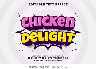 Editable text effect Chicken Delight 3d cartoon template style premium vector
