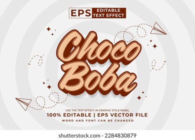 Editable text effect choco boba 3d Cartoon cute style premium vector