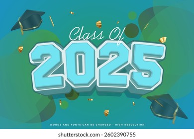 Editable text effect for class of 2025 graduation with gradient background