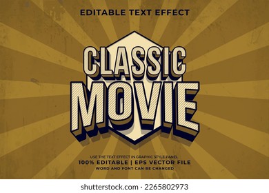 Editable text effect Classic Movie Vintage 3d Cartoon template style premium vector
