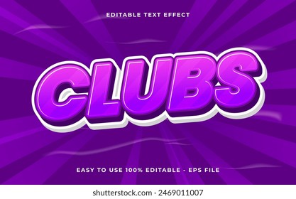 Editable text effect Clubs 3d Cartoon template style premium vector