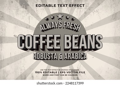 Editable text effect - Coffee Beans Retro template style premium vector