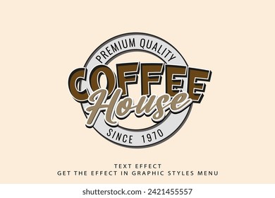 Editable text effect coffee house logo premium vector in 3D vintage style