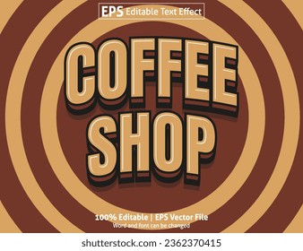 Editable text effect Coffee shop 3d template style premium vector