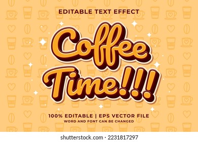 Editable text effect coffee time cute 3d cartoon template style premium vector
