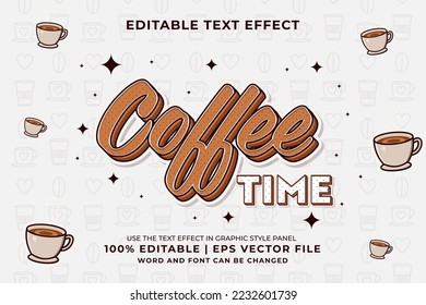 Editable text effect - Coffee Time Cartoon template style premium vector