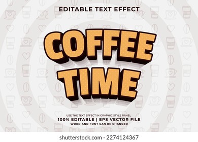 Editable text effect Coffee Time 3d cartoon template style premium vector